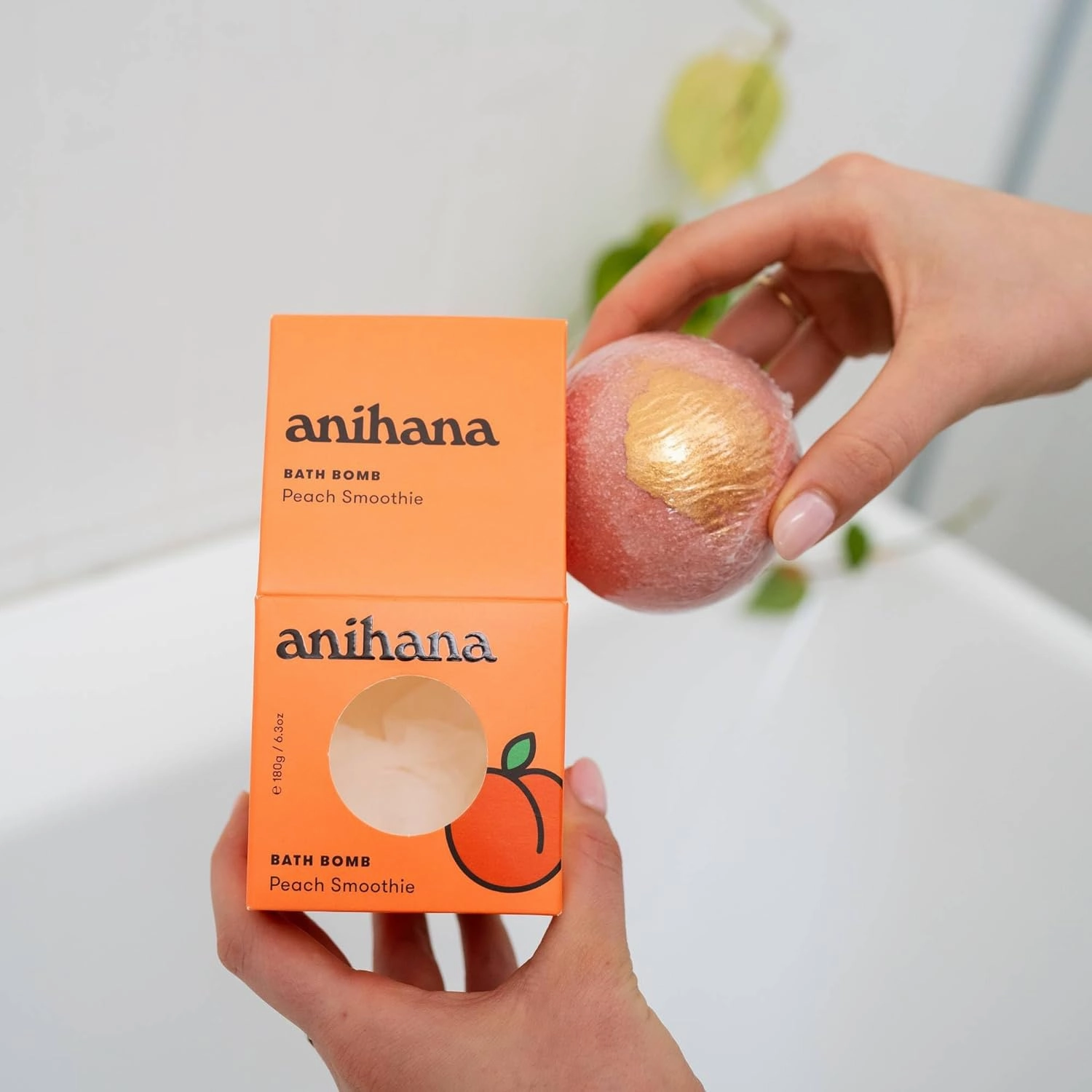 ANIHANA Bath Bombs with Coconut Oil, Paraben Free, Hand-Crafted Luxury Fizzers, Refreshing Peach Smoothie Scent, 6.3 oz Each, 3 Pack