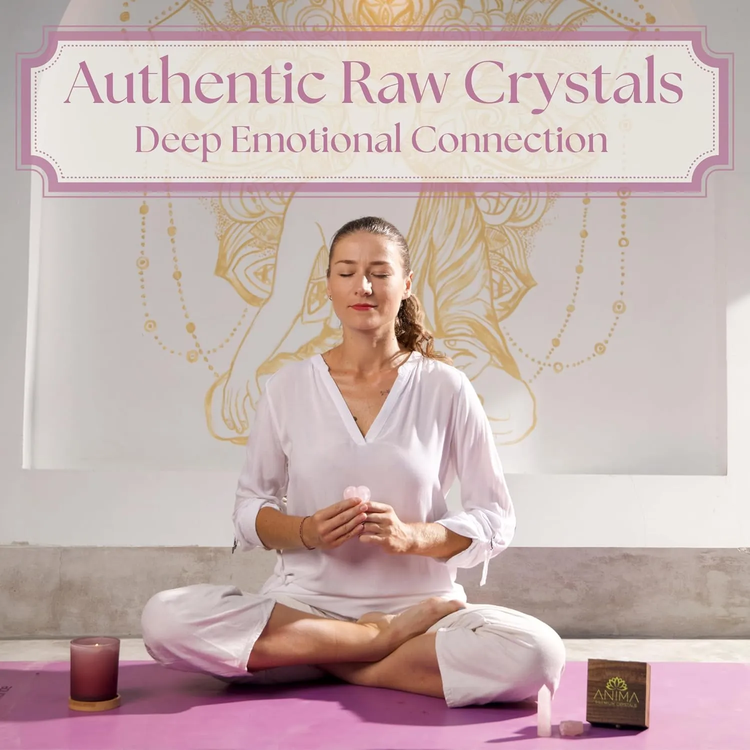 Anima Premium Rose Quartz Crystal Set – Rose Quartz Tower, Heart, and Raw Crystal – Large Crystals and Healing Stones in Wooden Box - Ideal Spiritual Gifts for Women - Love and Emotional Balance
