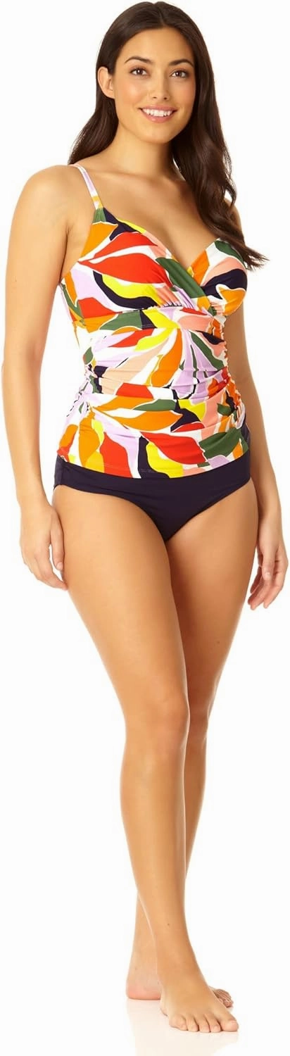 Anne Cole Womens Printed Underwire Tankini Swim Top