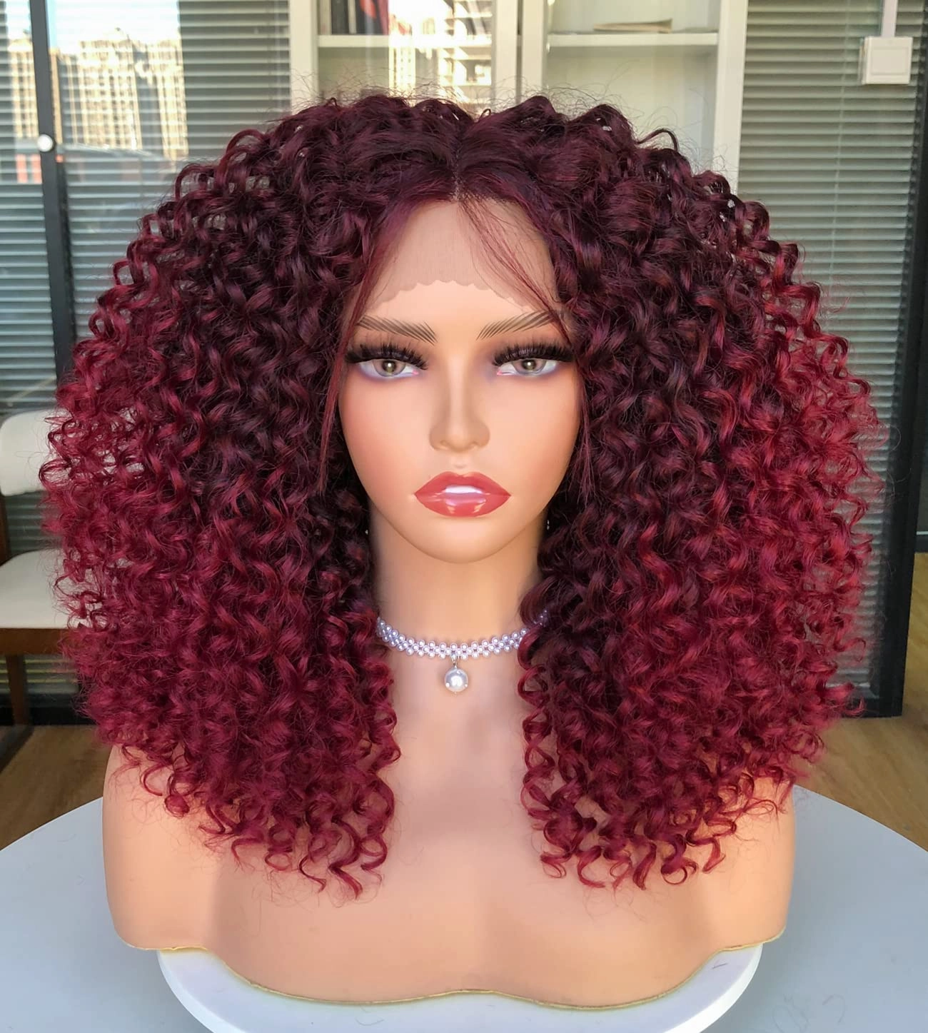 ANNIVIA Short Lace Front Wigs for Black Women Burgundy HD Lace Front Curly Wig Pre Plucked with Babyhair, Dark Roots Burgundy Red Synthetic Bob Kinky Afro Short Curly Frontal Hair Wig 16inch（Burgundy）
