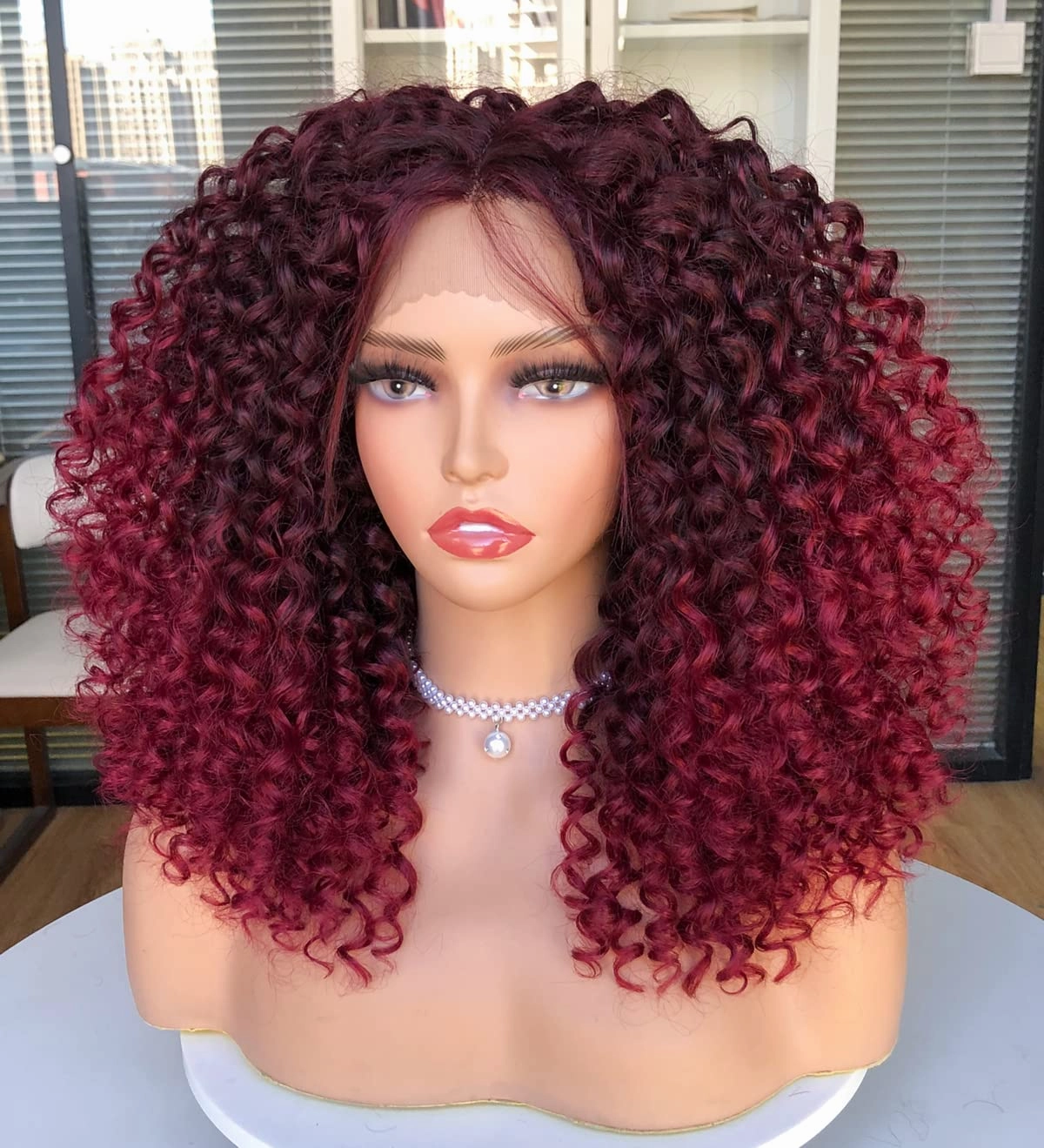 ANNIVIA Short Lace Front Wigs for Black Women Burgundy HD Lace Front Curly Wig Pre Plucked with Babyhair, Dark Roots Burgundy Red Synthetic Bob Kinky Afro Short Curly Frontal Hair Wig 16inch（Burgundy）