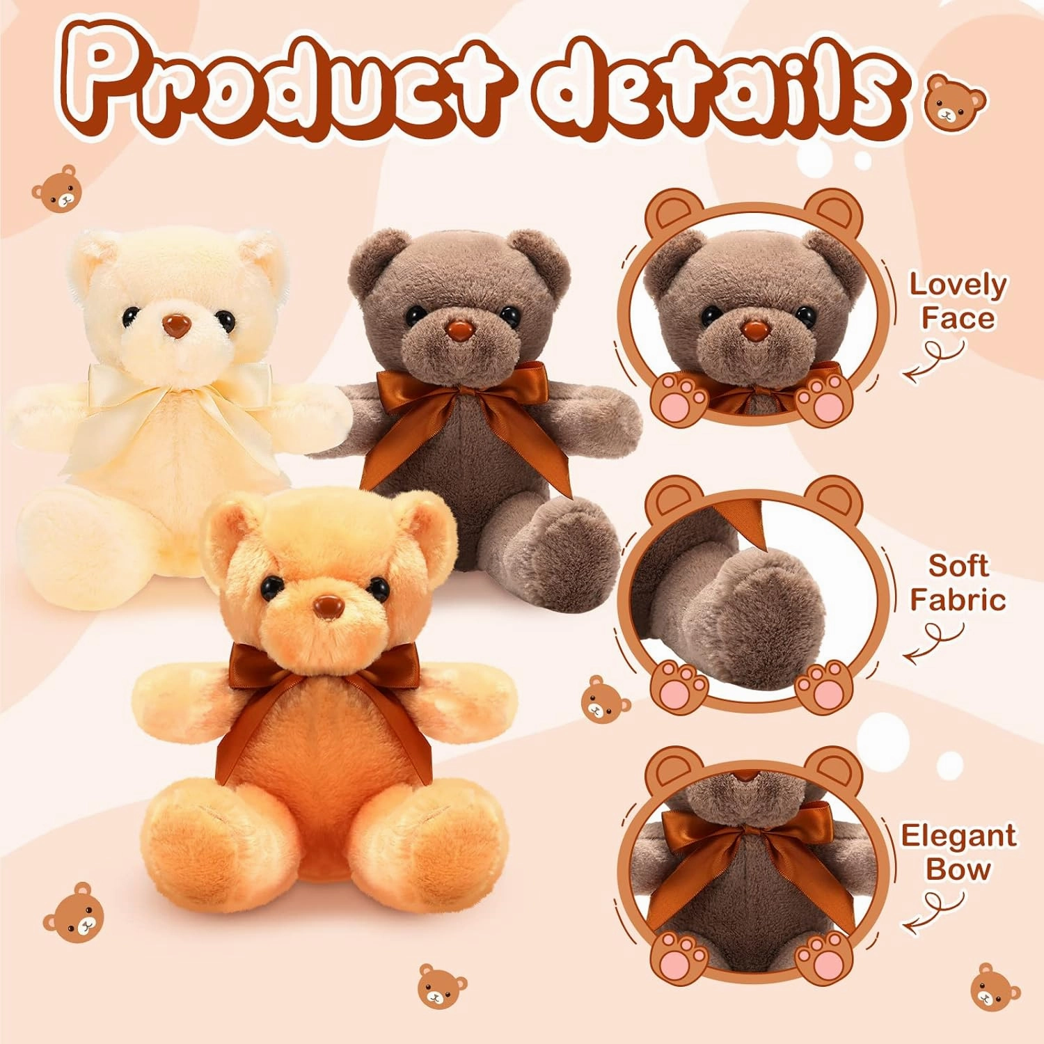 Aoriher 6 Pcs Bear Stuffed Animal Bulk Baby Shower Bear Plush Toys Soft Cute Sleeping and Playing Decorations for Kids Graduation Gift Baby Shower Birthday Party Favor(Beige, Brown, Blue)