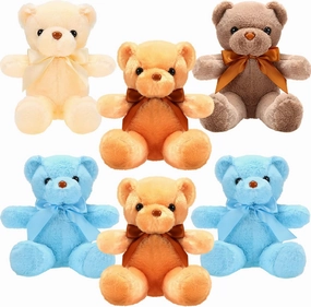 Aoriher 6 Pcs Bear Stuffed Animal Bulk Baby Shower Bear Plush Toys Soft Cute Sleeping and Playing Decorations for Kids Graduation Gift Baby Shower Birthday Party Favor(Beige, Brown, Blue)