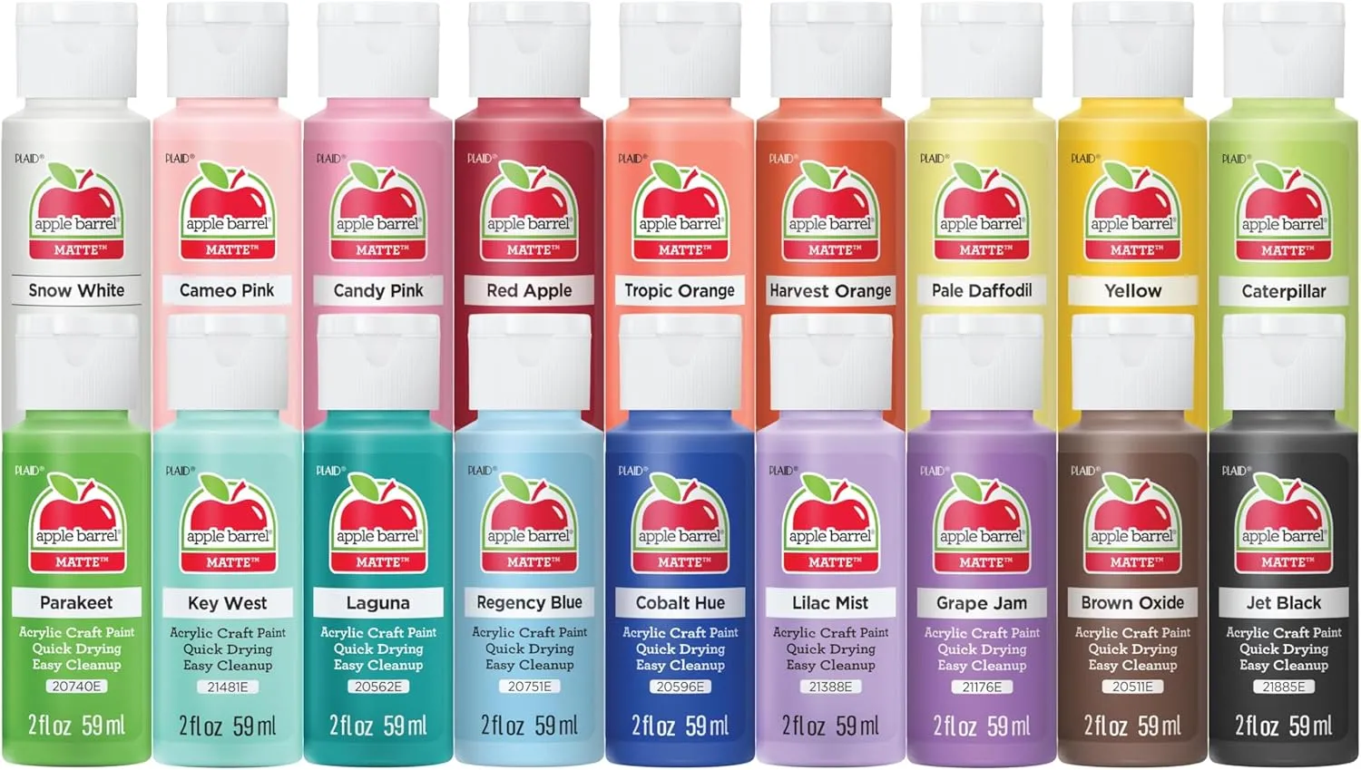 Apple Barrel, Pastel Dreams & Vivid Wonders Collection Acrylic Craft Paint, PROMOTCK, 2 fl oz each, 18 assorted matte colors, 18 count