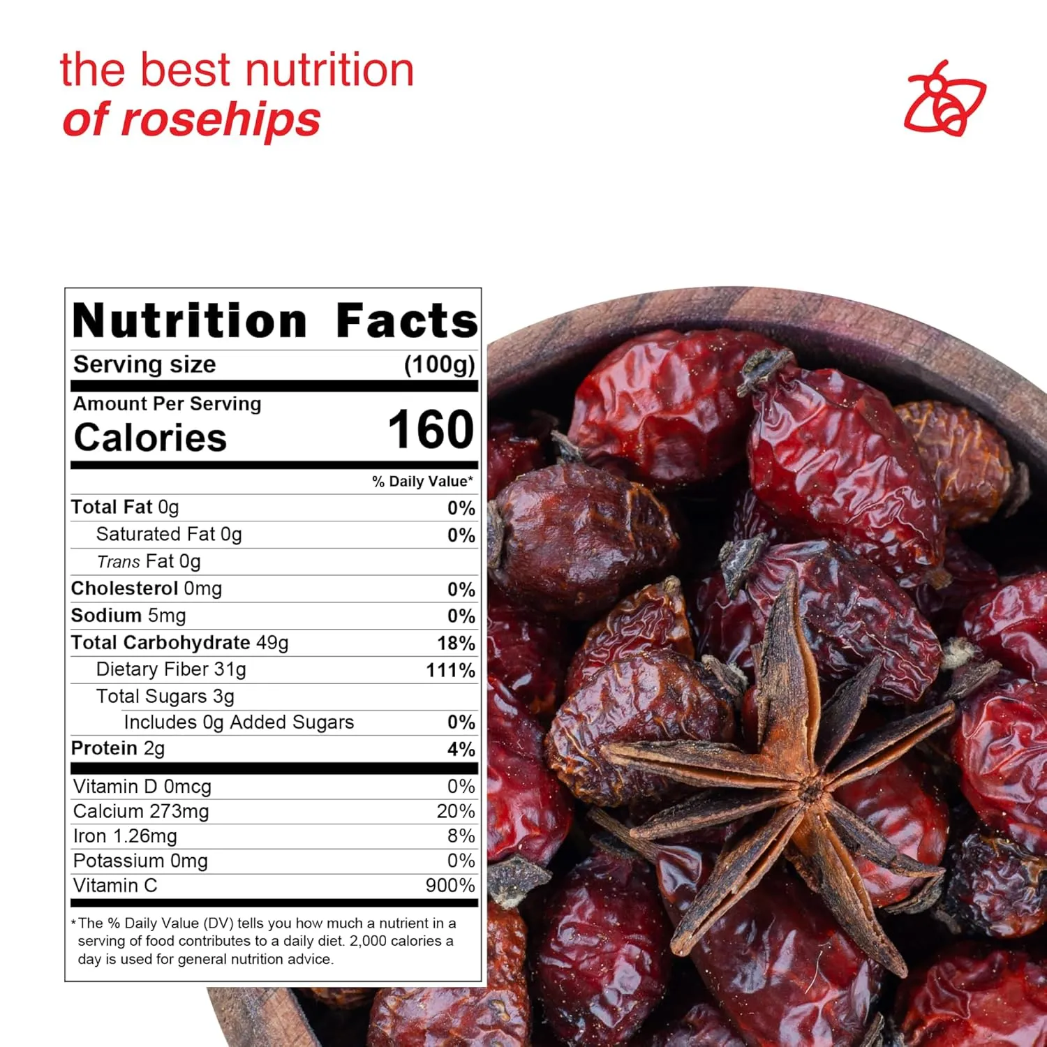 Arashan Whole Dried Rose hips 1 Pound - 100% Natural & Raw with No Additives. Perfect ingridient for Herbal Teas, Jam, Syrup, Bread. Nutritious Snack with Vitamins C,A,B,E (Pack of 1)