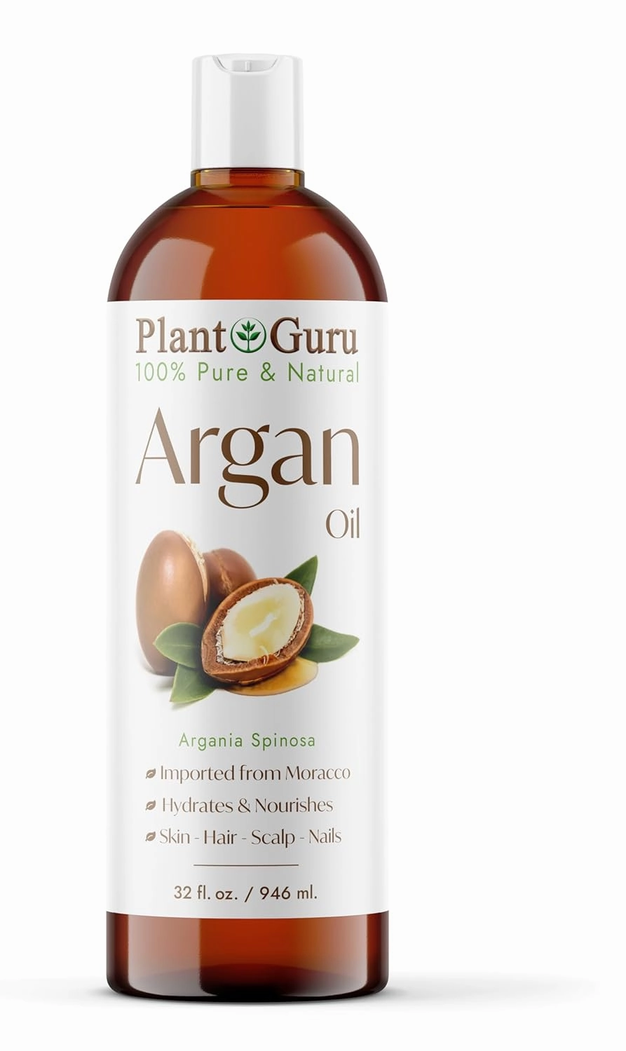 Argan Oil 32 fl. oz. Morocco Virgin, Cold Pressed 100 Pure Natural - Stimulates Hair Growth, Skin, Face And Body Moisturizer.