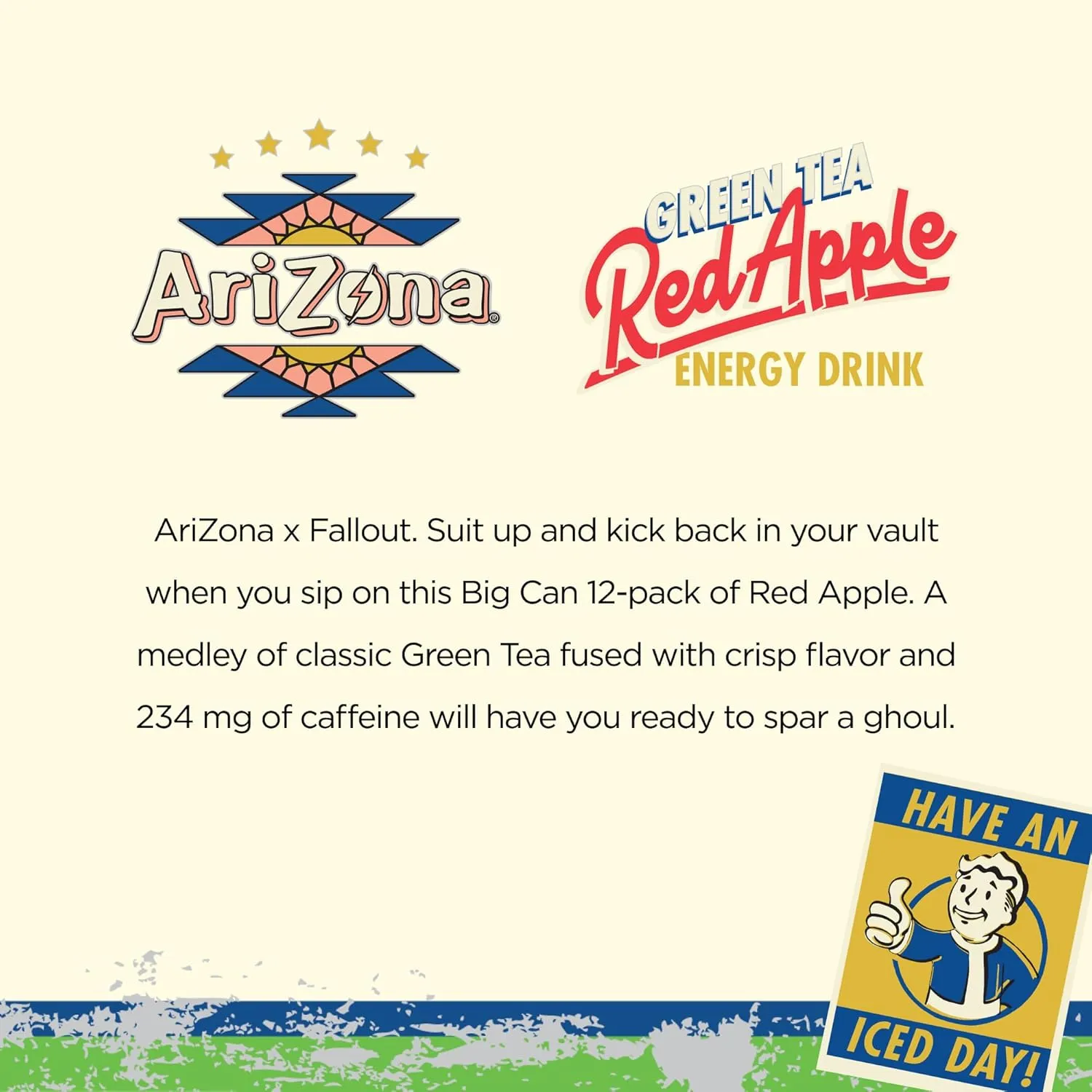 AriZona x Fallout Red Apple Green Tea Energy Drink - 234mg Natural Caffeine per Can