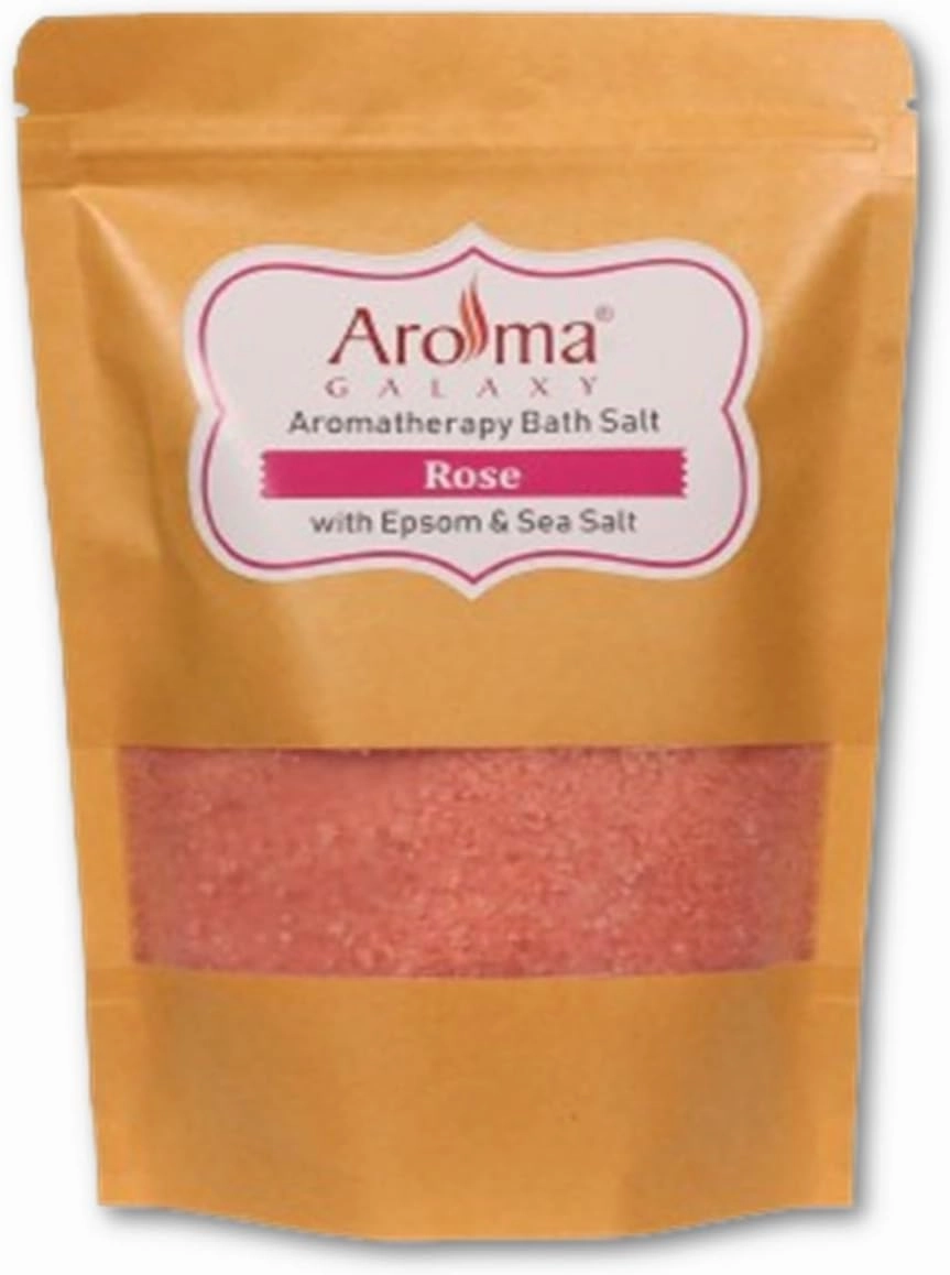 Aroma Galaxy Rose Bath Salt for Body & Foot Spa, Calming, Relaxing, Muscle Pain Relief, Aromatherapy Body Scrub 100% Pure & Natural Epsom, Sea Salt & Rose Essential Oil, 500gm
