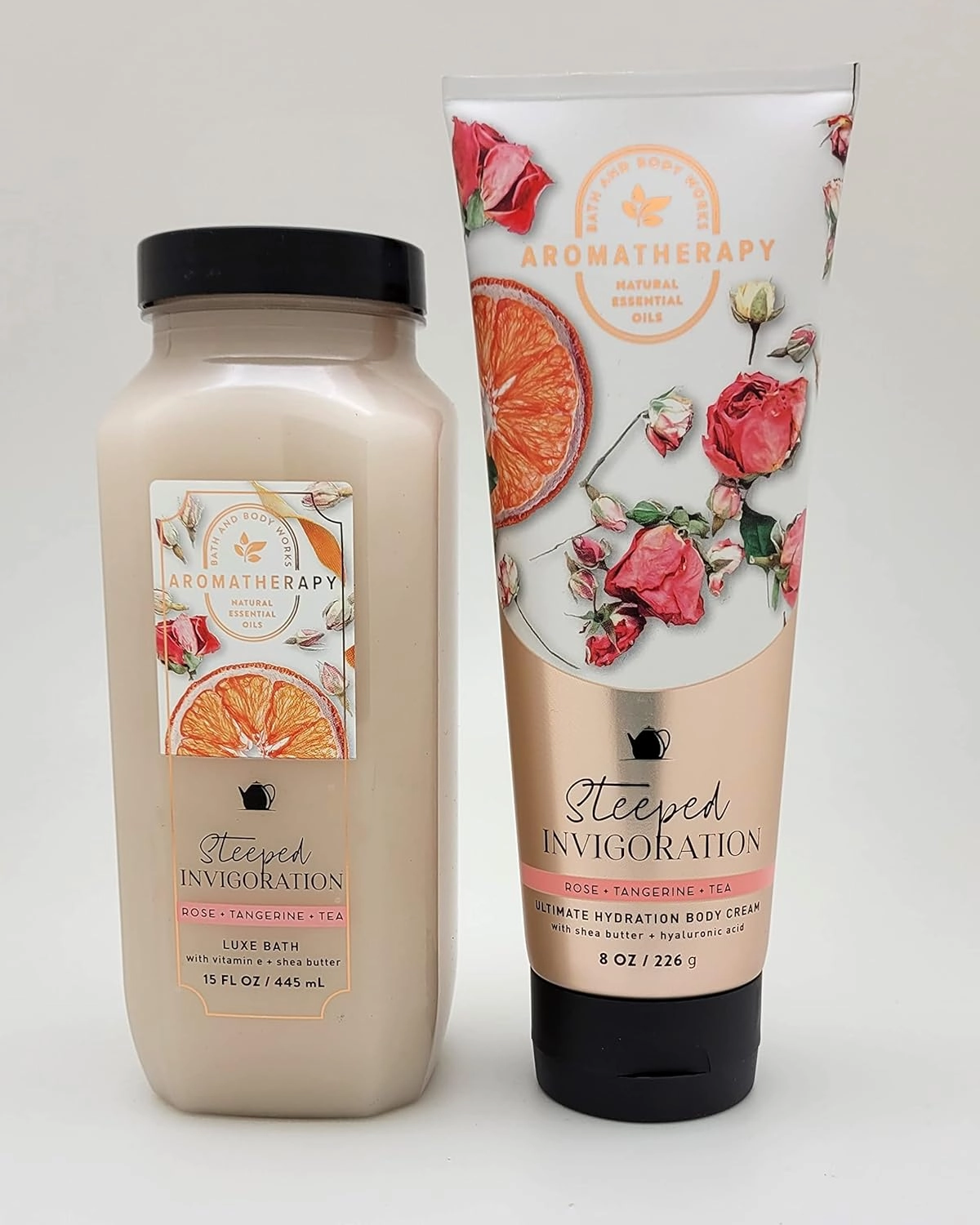 Aromatherapy - Invigoration - Rose Tangerine Tea - 2 pc Bundle - Luxe Bubble Bath 15 oz & Ultimate Hydration Body Cream – 8 oz - 2022