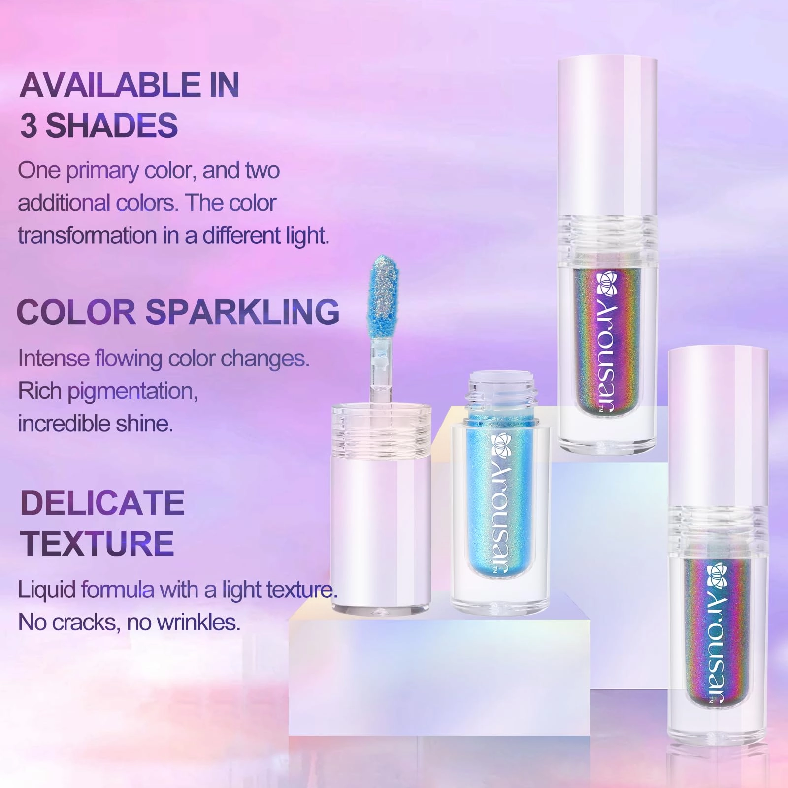 Arousar Metallic Liquid Eyeshadow 3pcs, Chameleon Metallic Eyeshadow Multi-Color Shifting, Highly Pigmented and Shimmer Eye Makeup, Long Lasting Cosmetics, 3 Colors