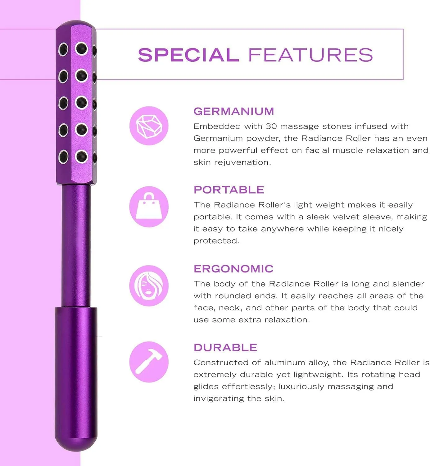 Arrily Face Roller, Arrily Face Wand, Elarique Glow Sculpt Beauty Roller, 30 Germanium Stone Uplifting Faces Beauty Massage Tool for Faces, for Face, Eye, Chin, Neck Skin