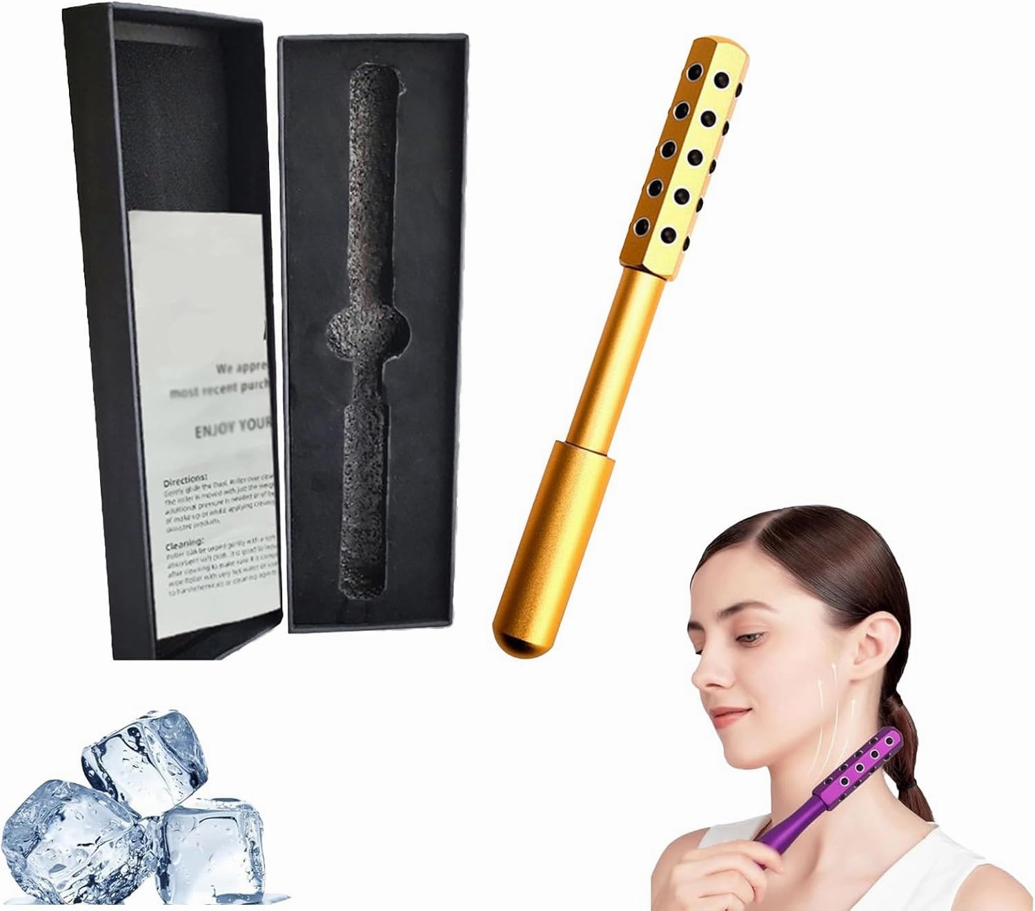 Arrily Face Roller, Facelift Pro Face Rollers, Elarique Glow Sculpting - Beauty Roller, Uplift Facial Massaging Beauty Tool, with Cooling & Sculpting, for Skincare (Gold)