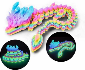 Articulated Glow in The Dark Dragon – Multicolor Fantasy Beast with Smooth Joints, 3D Printed Display Collectible, Ideal Gift for Lore Lovers, Mythical Creature Fans, or Fantasy Shelf Decor
