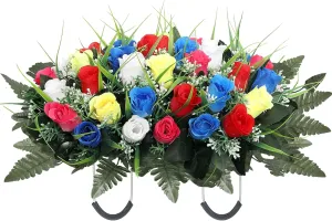 Artificial Cemetery Flower Headstone Flower Saddle Grave Rose Flowers for Cemetery Non-Bleed Colors Windpoof (Yellow)
