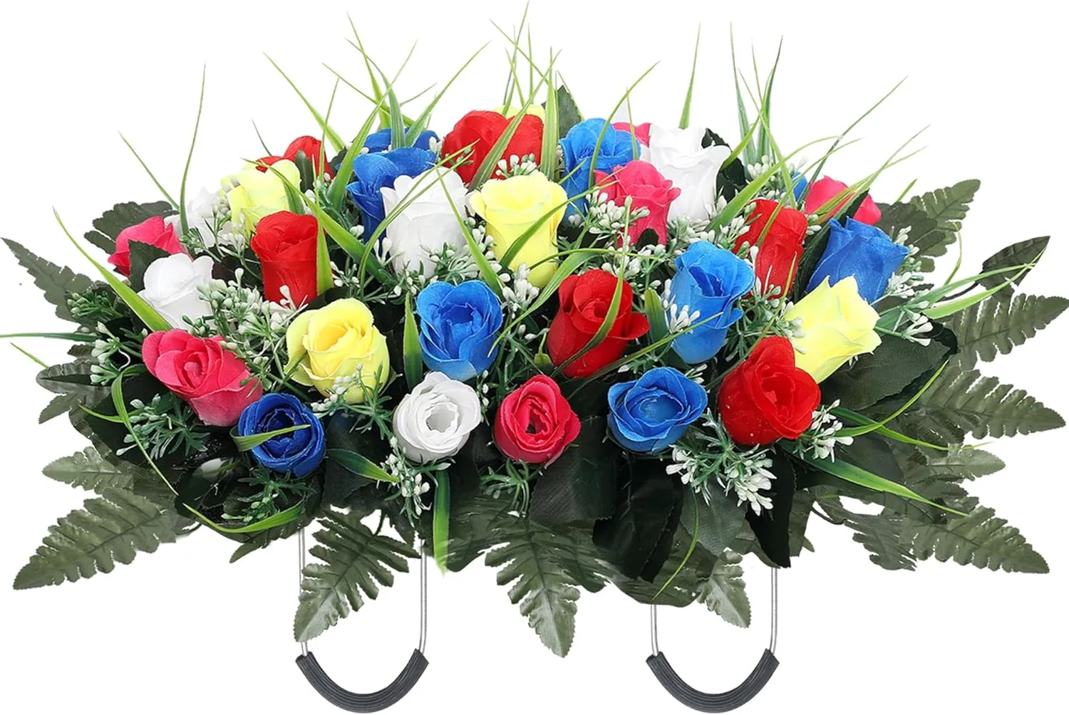 Artificial Cemetery Flower Headstone Flower Saddle Grave Rose Flowers for Cemetery Non-Bleed Colors Windpoof (Yellow)