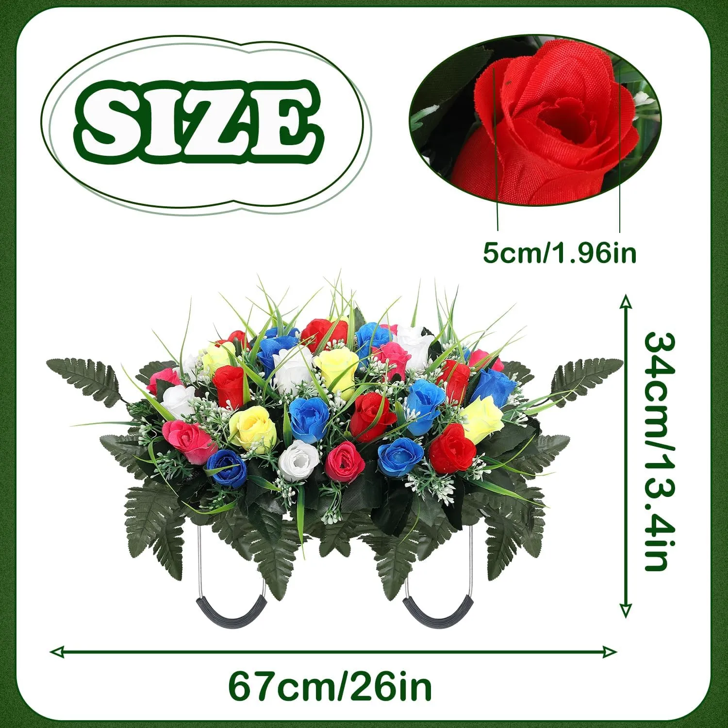 Artificial Cemetery Flower Headstone Flower Saddle Grave Rose Flowers for Cemetery Non-Bleed Colors Windpoof (Yellow)