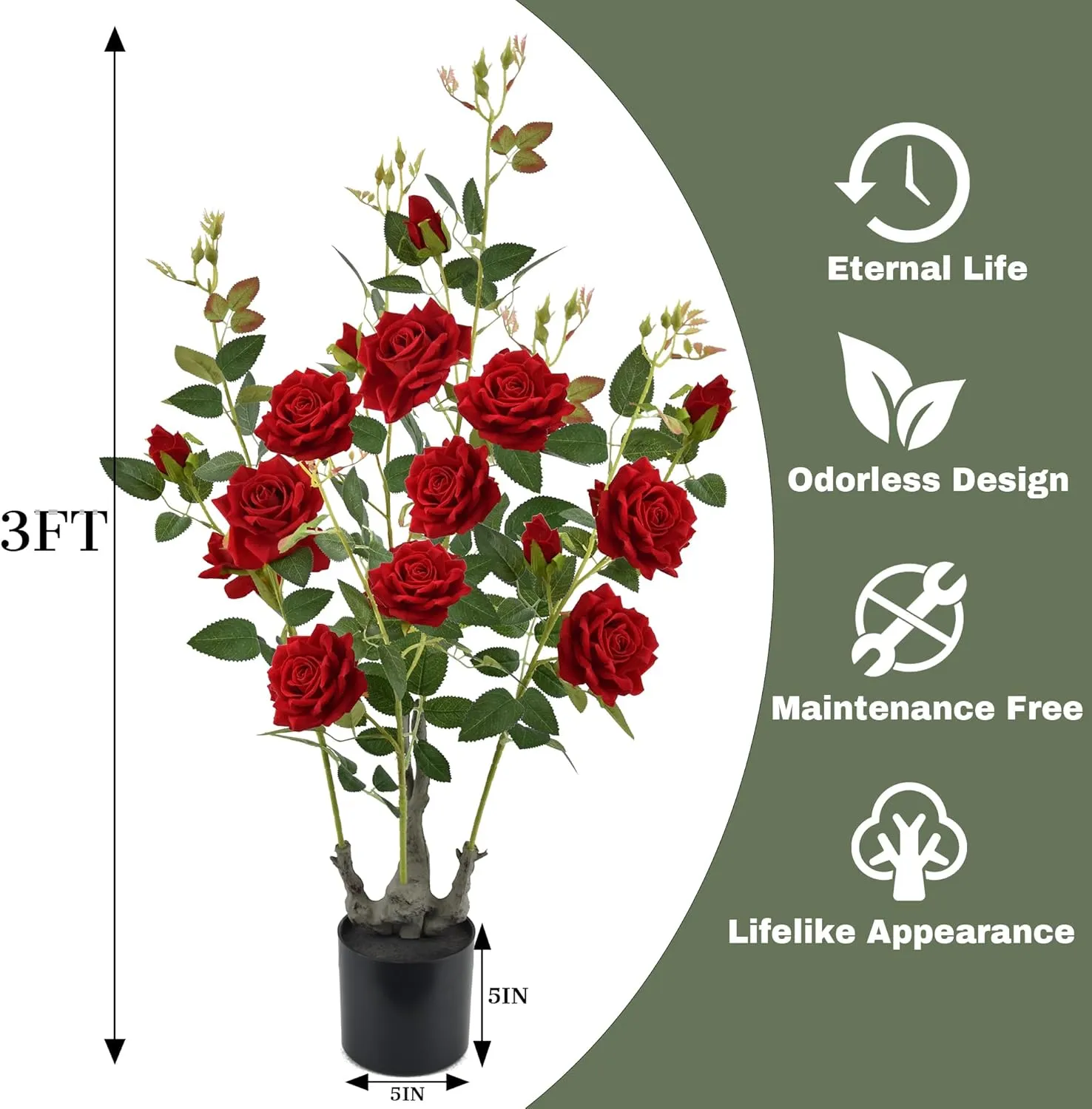 Artificial Rose Flower Fake Tree, Artificial Plants with 15 Red Silk Flowers，35 inch Faux Rose Tree for Porch Patio Home Office Wedding and Event Decor,(2Pack,Red)