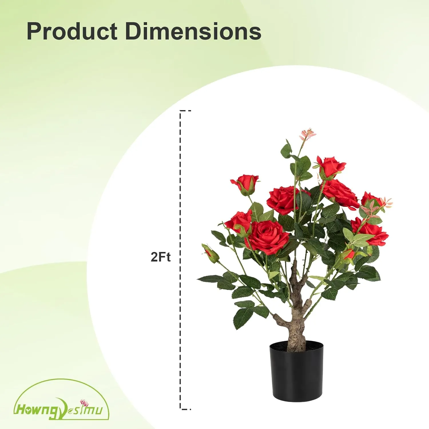 Artificial Rose Flower Trees 2 Pack- 24’’ Lifelike Plant in Pot with Red Flowers Decorative Rose Trees for Home, Office, Wedding, and Event Decor, Red