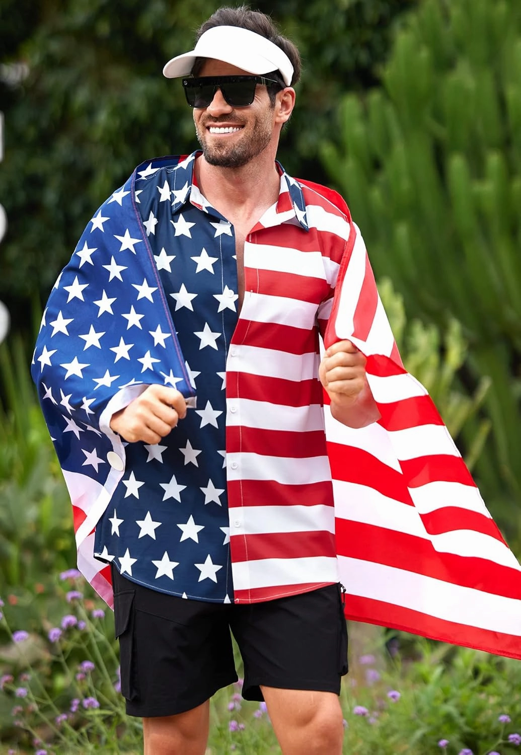 Arvilhill Men American Flag Button Shirt 4th of July Short Sleeve Shirts (S-3XL)