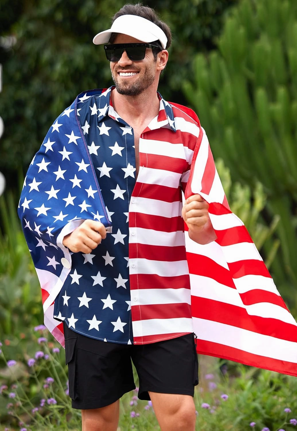 Arvilhill Men American Flag Button Shirt 4th of July Short Sleeve Shirts (S-3XL)