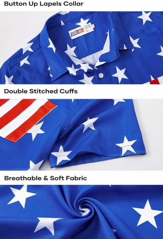 Arvilhill Men American Flag Button Shirt 4th of July Short Sleeve Shirts (S-3XL)
