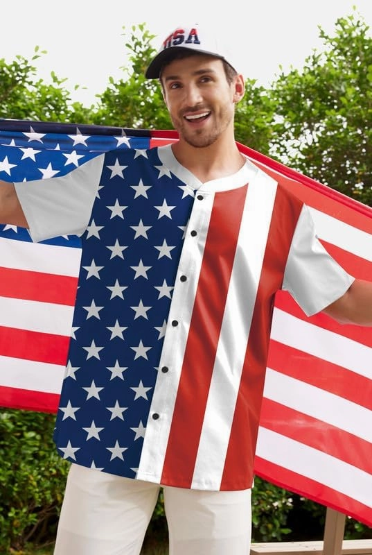 Arvilhill Men's American Flag Baseball Jersey 4th of July Button Shirts Short Sleeve Sports Uniform