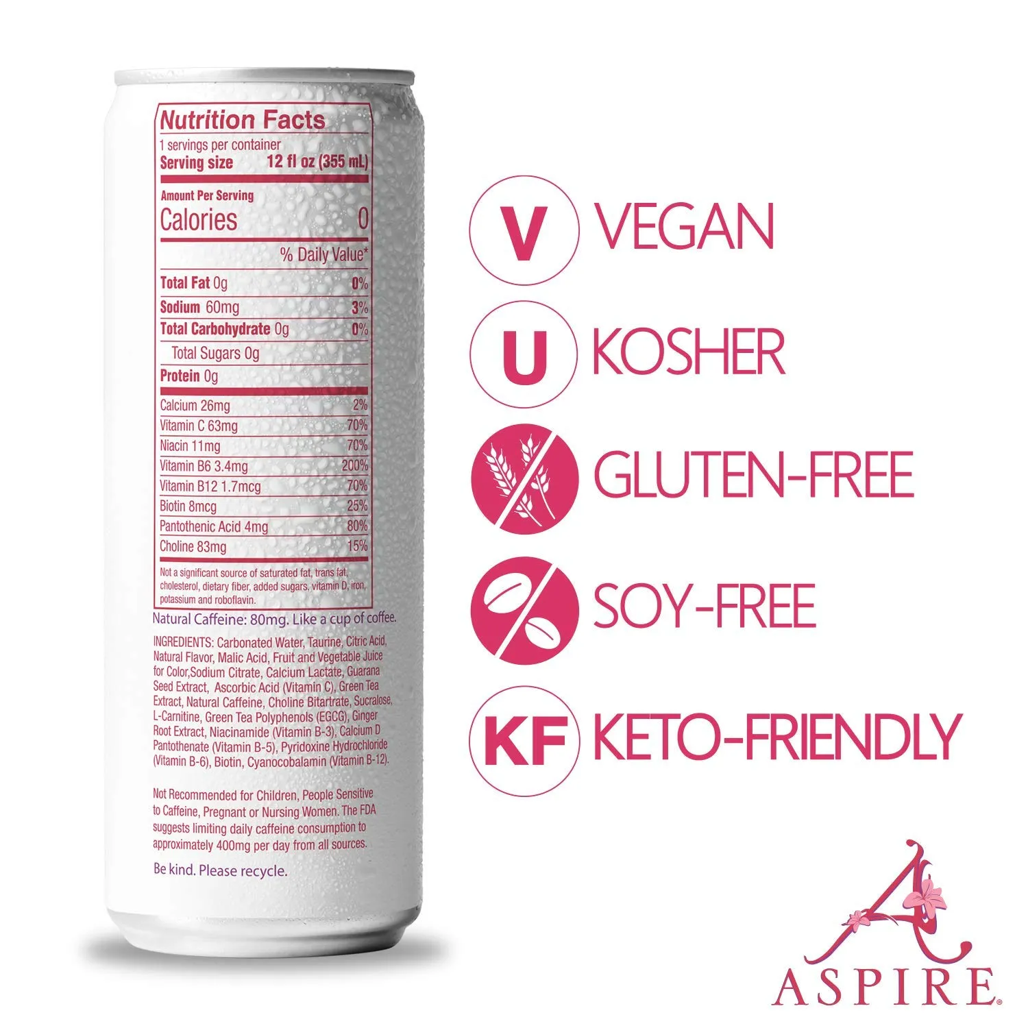 ASPIRE™ Healthy Energy, Calorie Burning, Zero Calorie, Zero Sugar Drink Raspberry   Acai 4-Pack