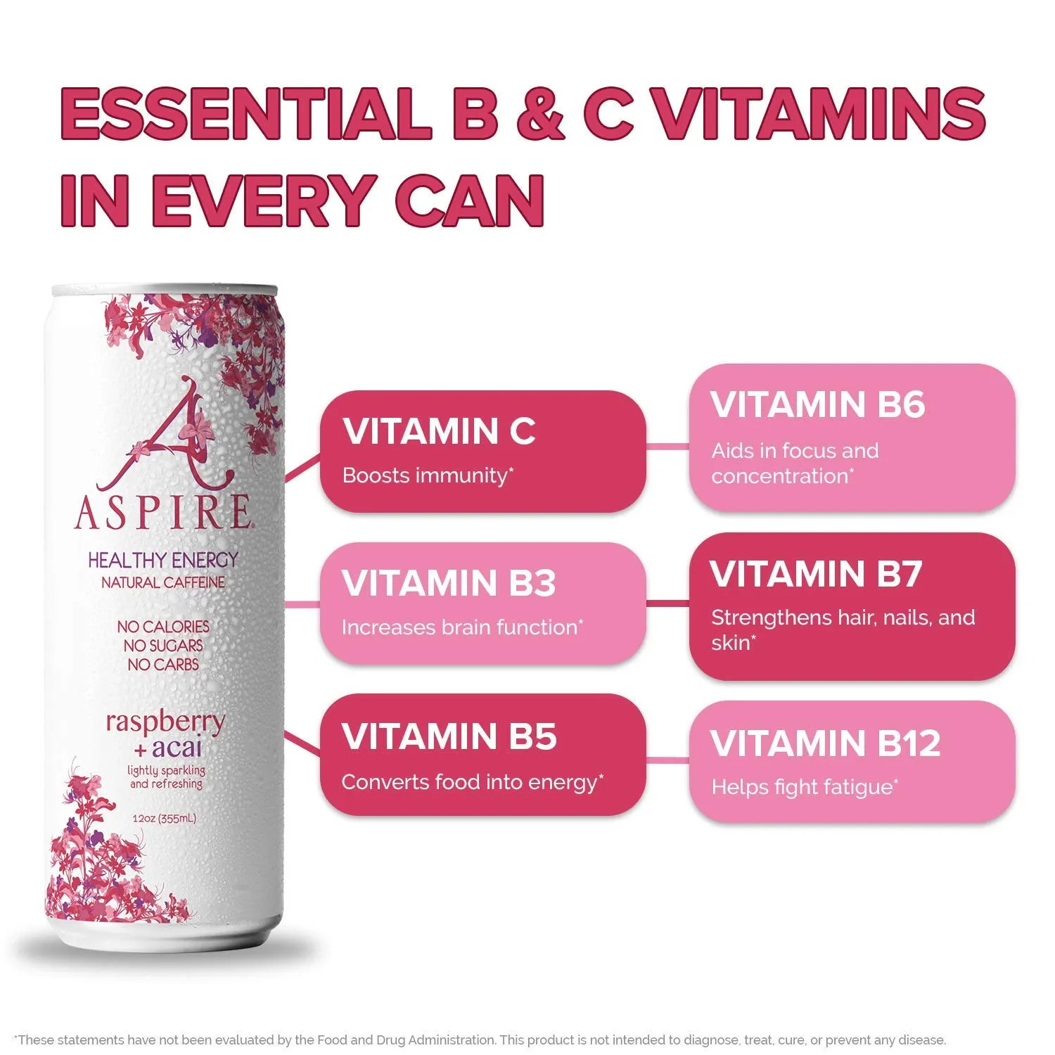 ASPIRE™ Healthy Energy, Calorie Burning, Zero Calorie, Zero Sugar Drink Raspberry   Acai 4-Pack