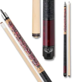 Athena ATH11 Pool/Billiards Cue -Onlay of Roses On Natural Stained Maple
