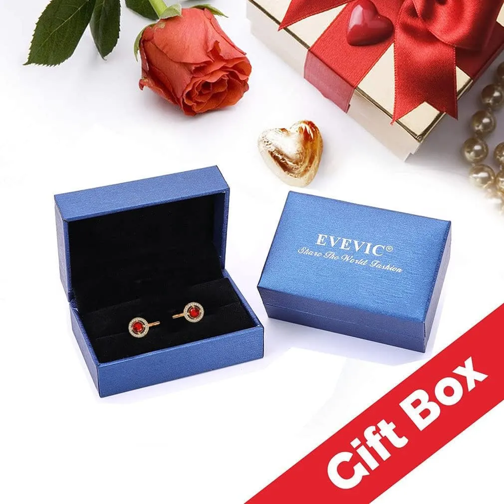 Austrian Crystal Halo Round Drop Leverback Earrings for Women 14K Rose Gold Plated Hypoallergenic Jewelry