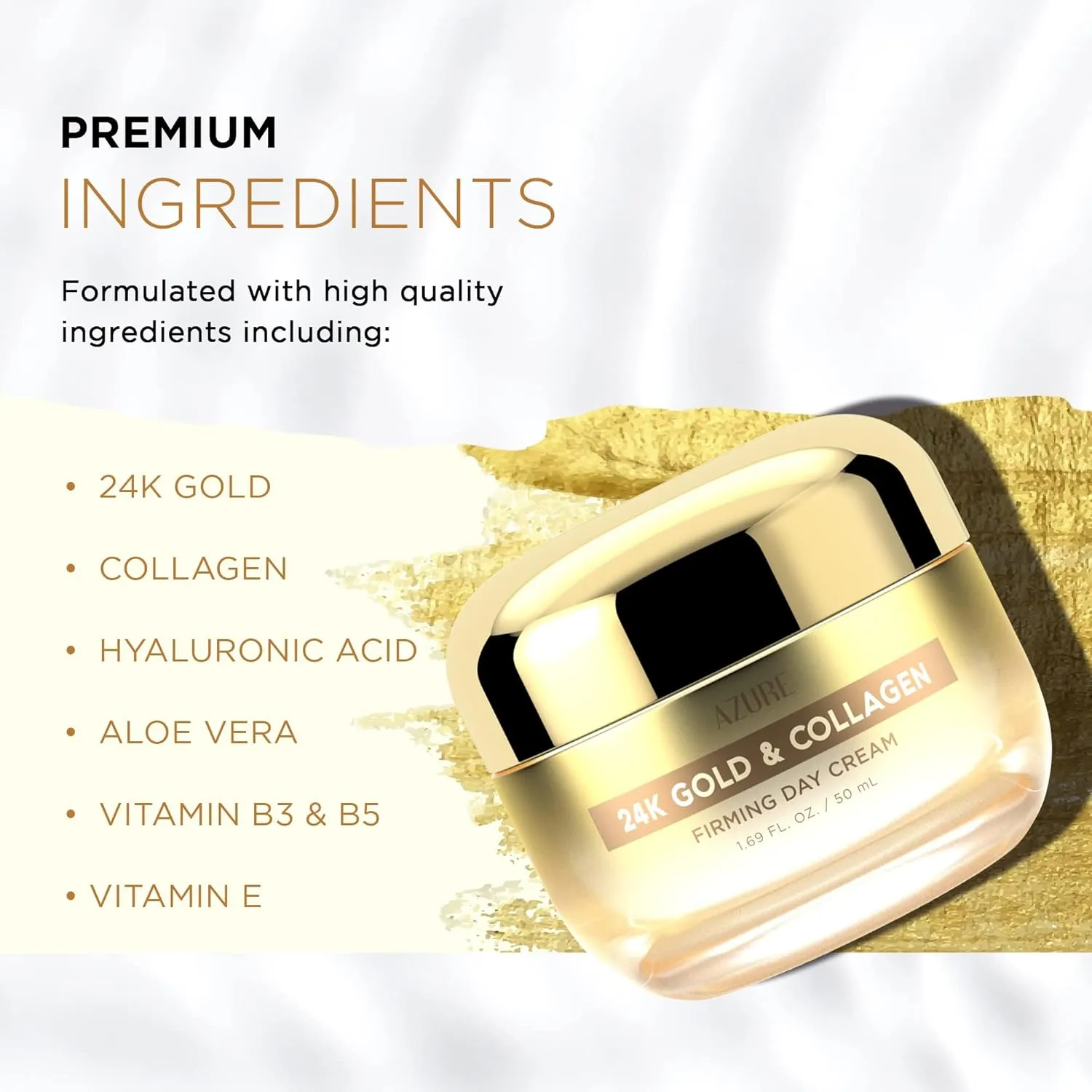 Azure Dermatologist Tested 24K Gold & Collagen Face Moisturizer - K Beauty Anti-Aging Face Cream for Firming & Skin Tightening Face Cream - Korean Skincare - All Skin Type 1.69 fl oz - 2 Pack