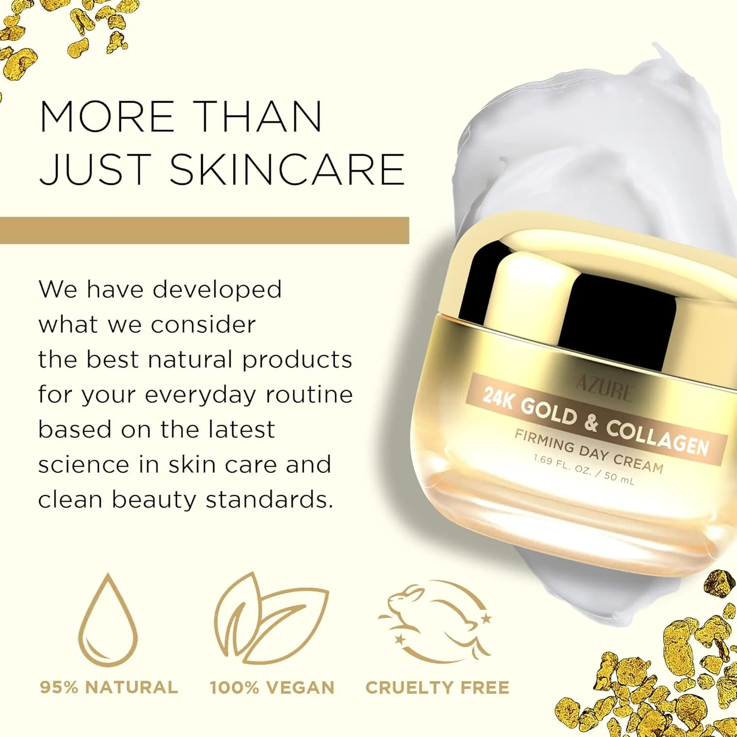Azure Dermatologist Tested 24K Gold & Collagen Face Moisturizer - K Beauty Anti-Aging Face Cream for Firming & Skin Tightening Face Cream - Korean Skincare - All Skin Type 1.69 fl oz - 2 Pack