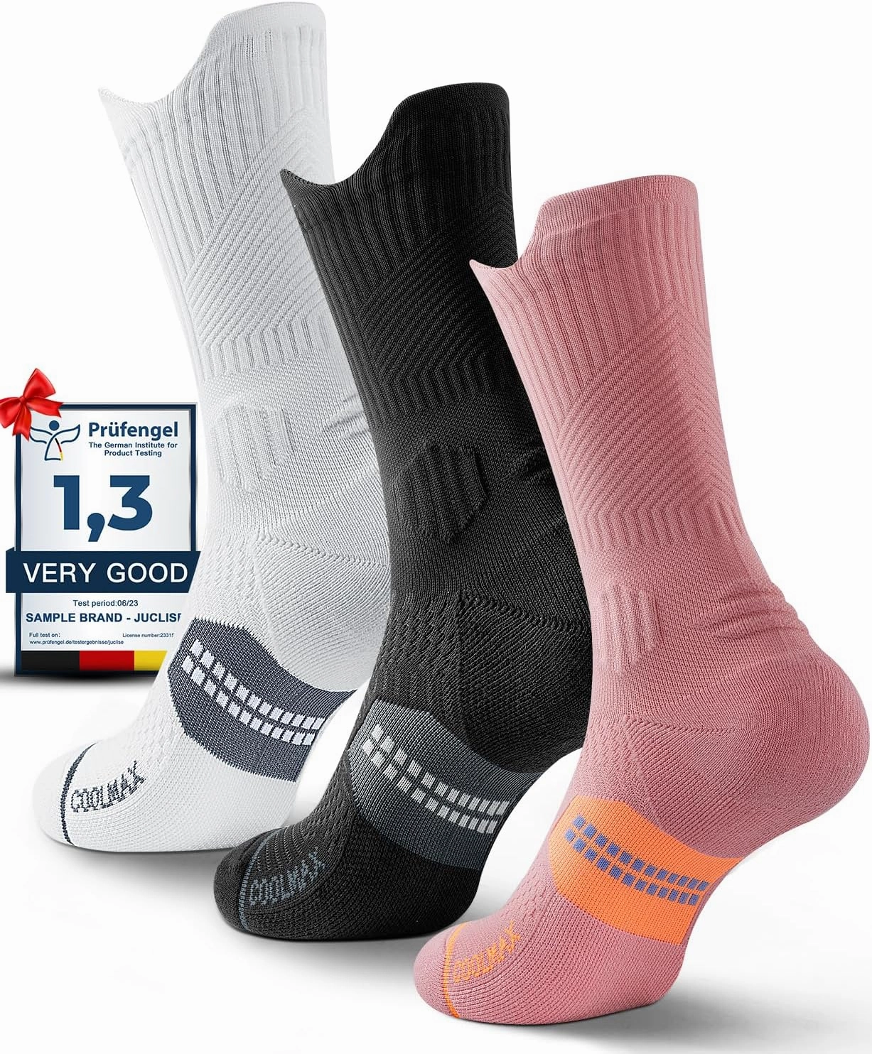 Bamboo Viscose Compression Running Crew Socks, Coolmax Moisture-Wicking Anti-Blister Hiking&Gym Athletic Socks