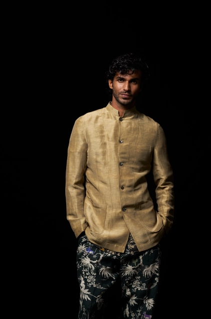 Bandhgala Satin Linen Beige