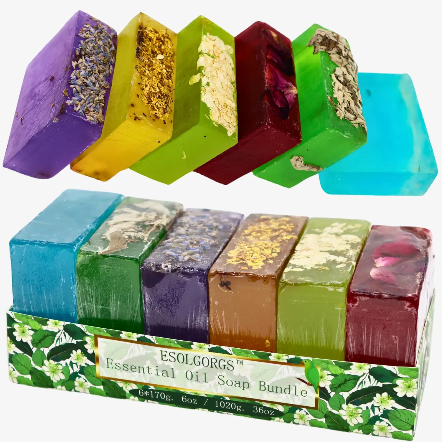 Bar Soap Made from Natural Oils 36oz,Plant Based Gift Set, With Premium Essential Oils, Dry Skin, Pack of 6(Rose, Lavender, Jasmine, Osmanthus, Mugwort, Cologne)