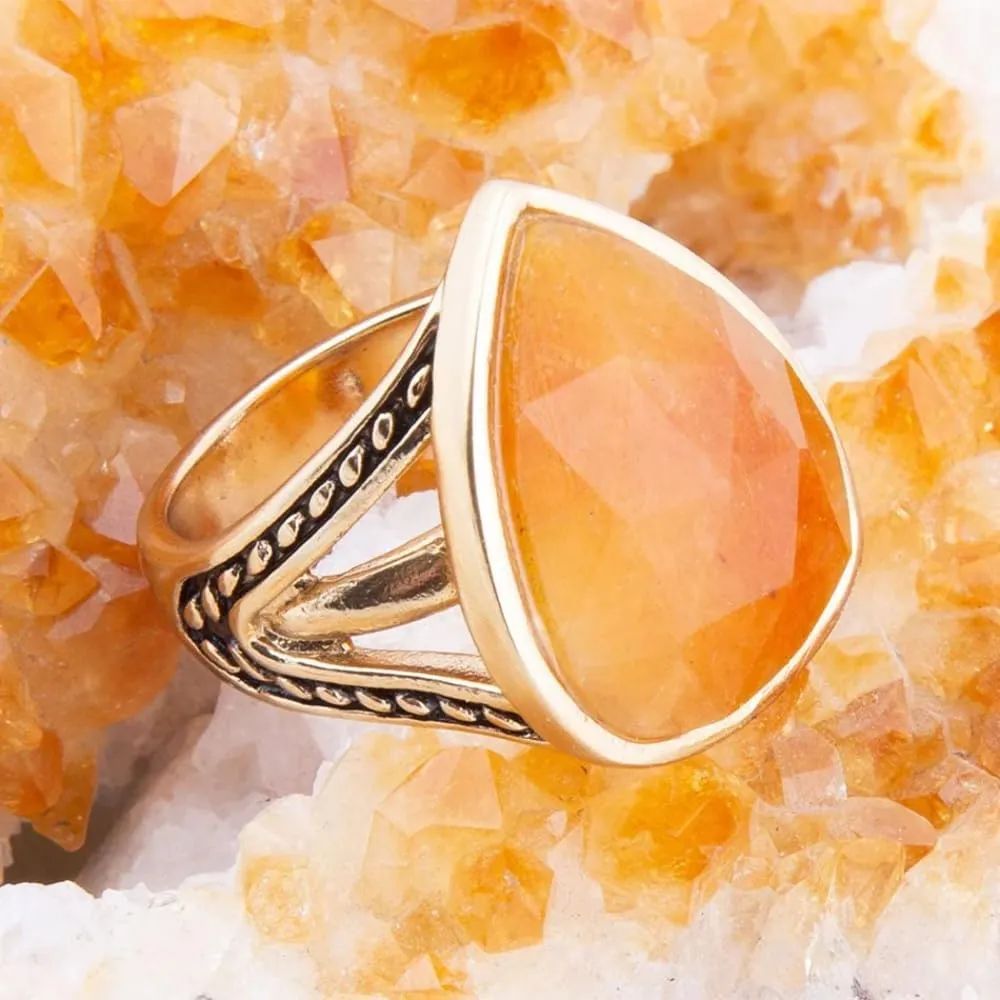 Barse Jewelry Sky Faceted Orange Quartz and Golden Bronze Statement Ring