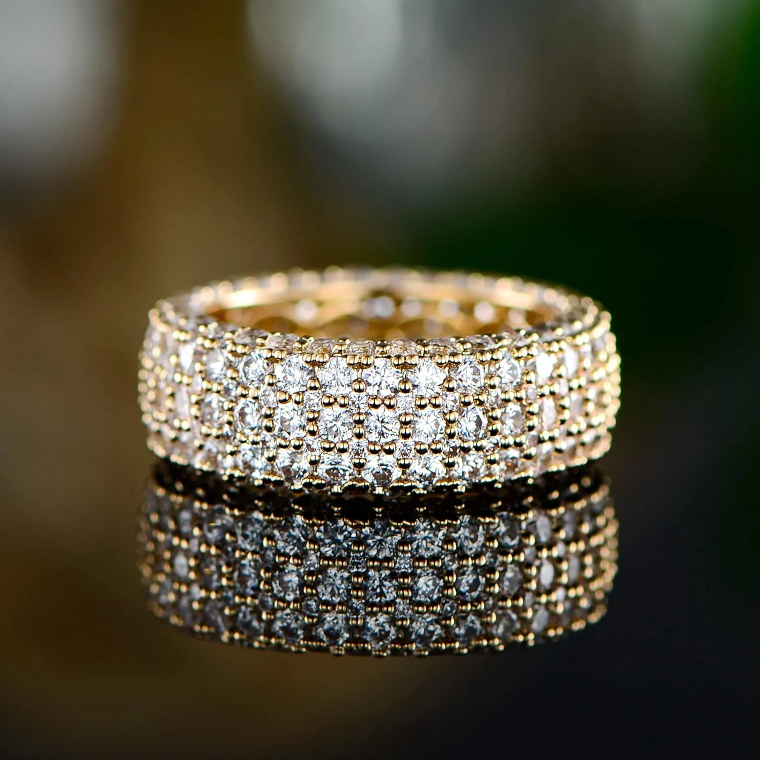 Barzel Women's Wide Eternity Ring Wedding Band - 18k White or Rose Gold Plated Wide Band Cubic Zirconia Eternity Ring