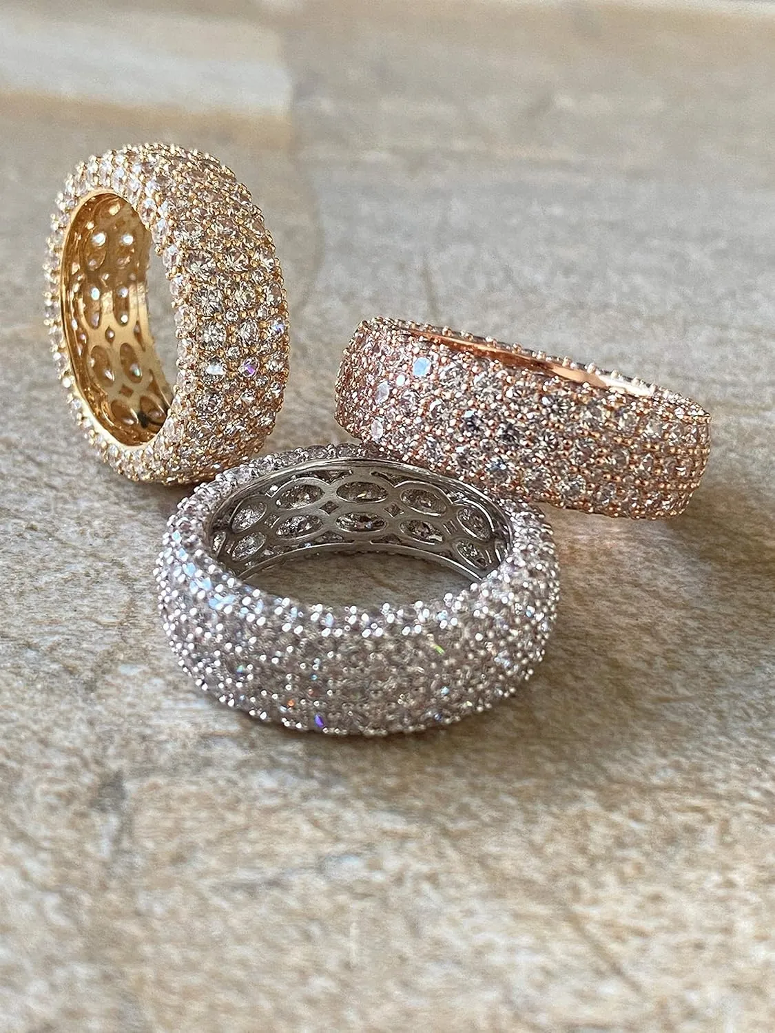 Barzel Women's Wide Eternity Ring Wedding Band - 18k White or Rose Gold Plated Wide Band Cubic Zirconia Eternity Ring