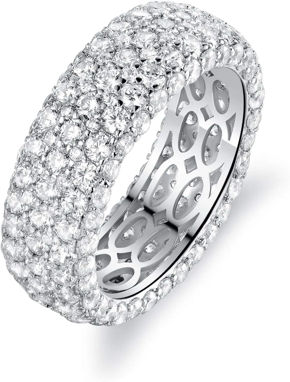Barzel Women's Wide Eternity Ring Wedding Band - 18k White or Rose Gold Plated Wide Band Cubic Zirconia Eternity Ring