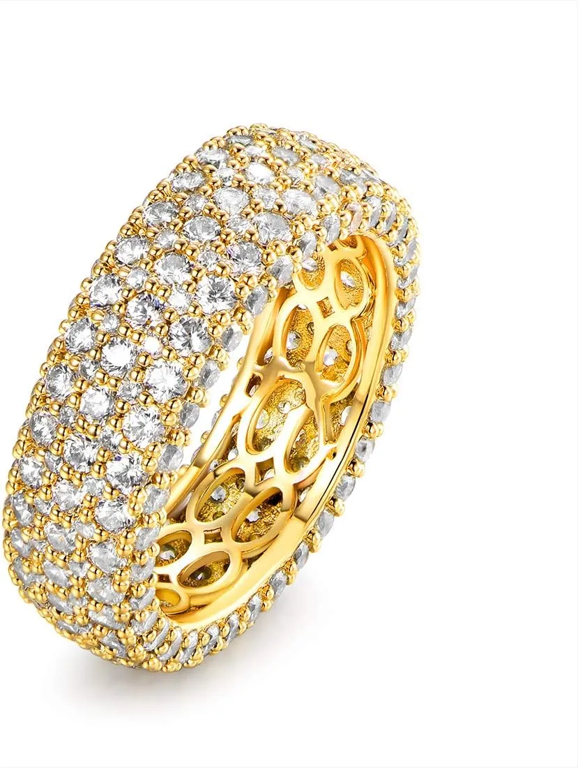 Barzel Women's Wide Eternity Ring Wedding Band - 18k White or Rose Gold Plated Wide Band Cubic Zirconia Eternity Ring