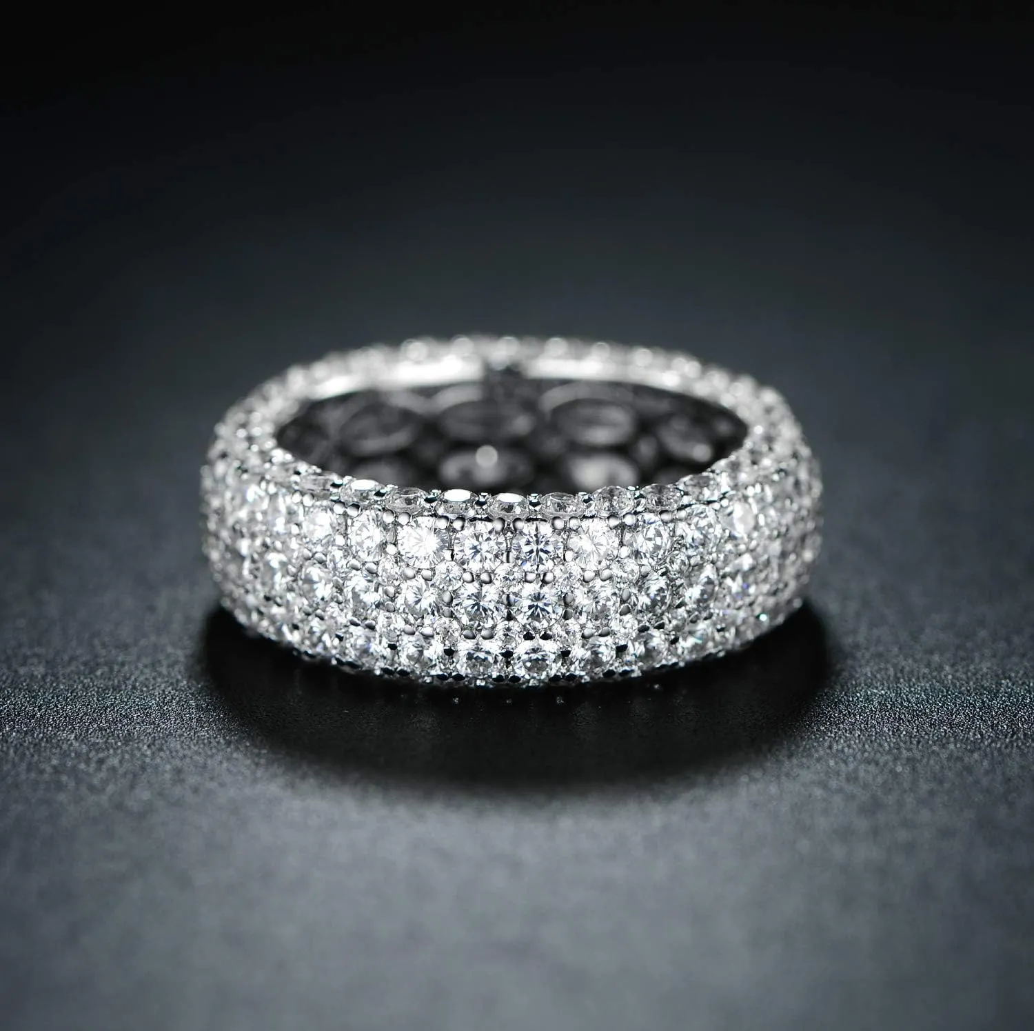 Barzel Women's Wide Eternity Ring Wedding Band - 18k White or Rose Gold Plated Wide Band Cubic Zirconia Eternity Ring