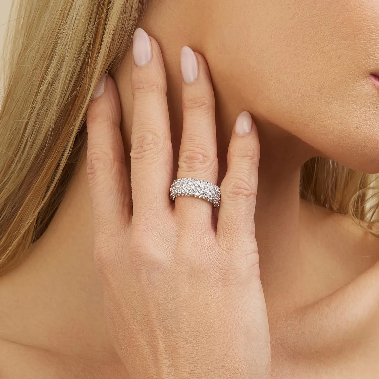 Barzel Women's Wide Eternity Ring Wedding Band - 18k White or Rose Gold Plated Wide Band Cubic Zirconia Eternity Ring