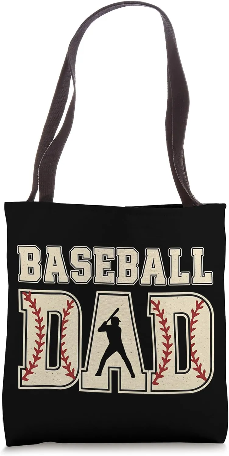 Baseball Dad Distressed Bold Stitch Graphic Sports Father Tote Bag