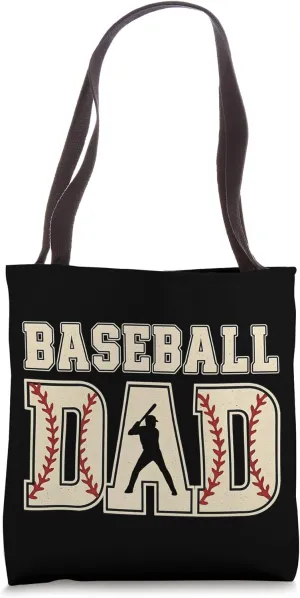 Baseball Dad Distressed Bold Stitch Graphic Sports Father Tote Bag