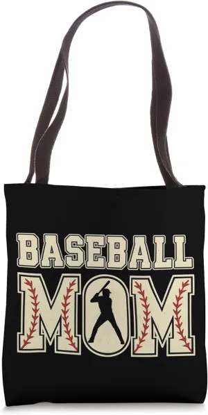 Baseball Mom Distressed Bold Stitch Graphic Sports Mother Tote Bag