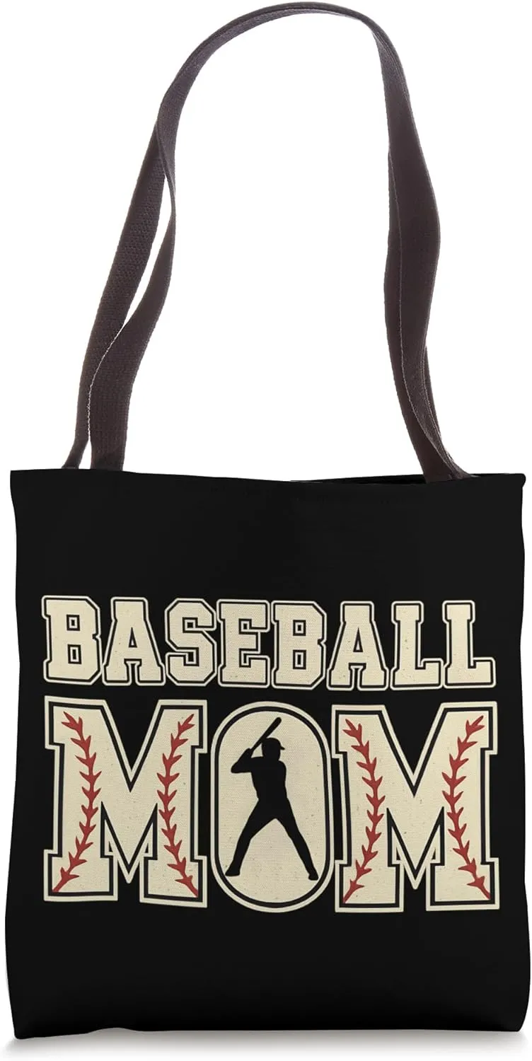Baseball Mom Distressed Bold Stitch Graphic Sports Mother Tote Bag