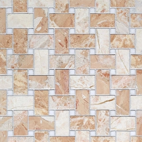 Basket Weave Desert Peach with Thassos Dot 1/18''x2'' Stone Mosaic