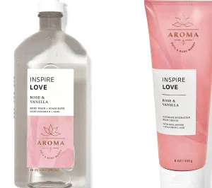 Bath & Body Works - Aromatherapy - Love - Rose Vanilla – 2 pc Bundle - Body Wash & Foam Bath & Body Cream -2020