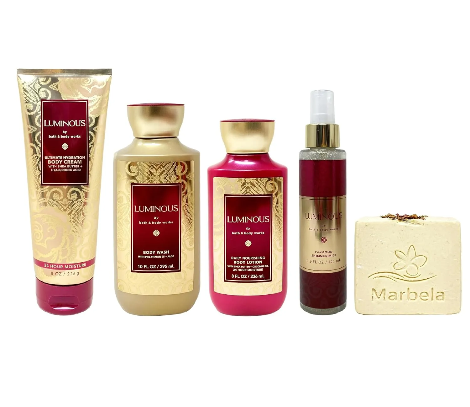 Bath & Body Works Luminous Deluxe Gift Set - Body Cream - Body Wash - Body Lotion and Shimmer Mist - with a Creamy Rose Bar Soap - Full Size