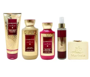 Bath & Body Works Luminous Deluxe Gift Set - Body Cream - Body Wash - Body Lotion and Shimmer Mist - with a Creamy Rose Bar Soap - Full Size